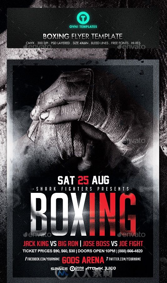 拳击比赛活动海报展示PSD模板boxing-fight-flyer-template-