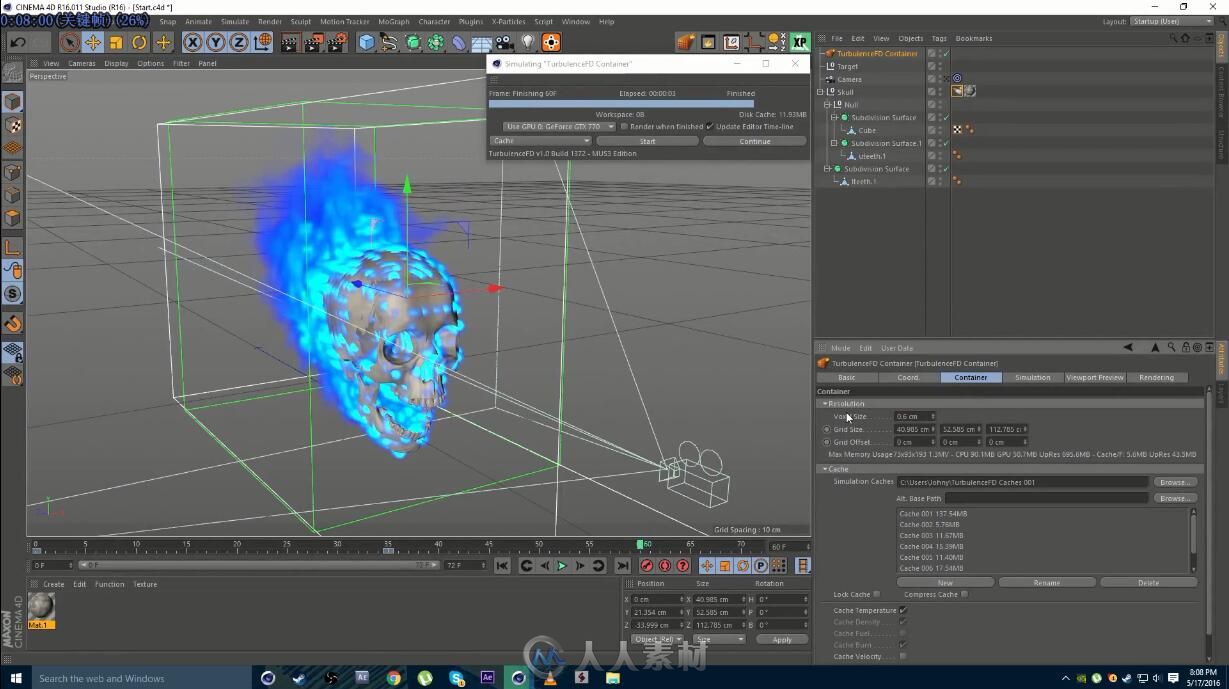 恶灵骑士火焰骷髅头C4D教程 TurbulenceFD Fire Skull – Cinema 4D and After Effe...