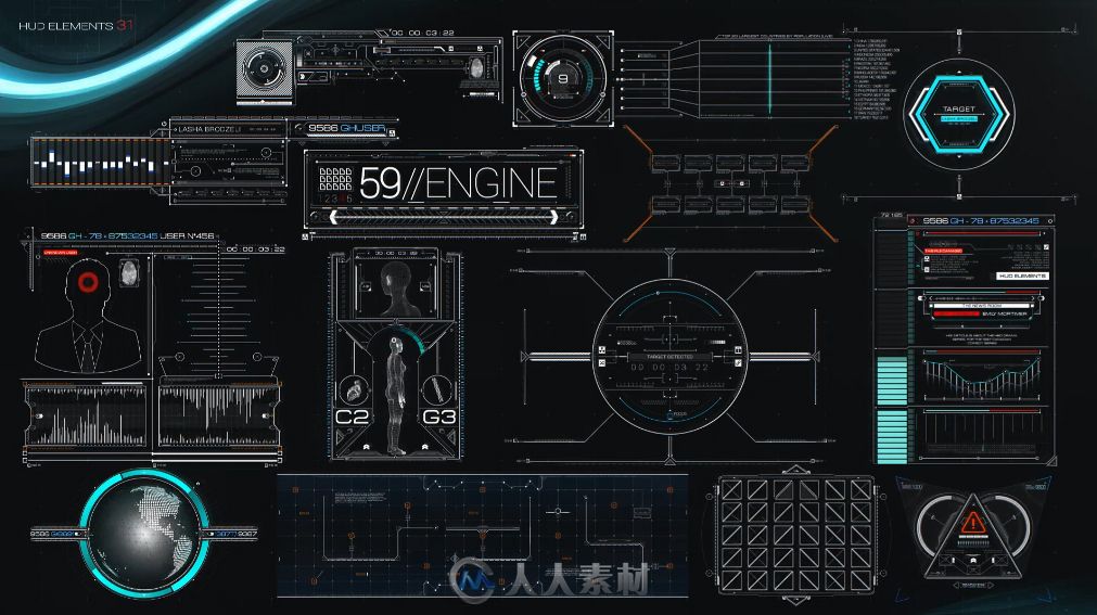 HUD 科幻电子信息数据面板图形元素 AE模板