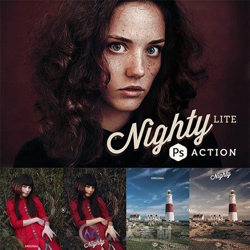 暗色人像照片调色PS动作Nighty Lite Photoshop Actions