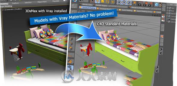 3D Max模型导入C4D插件破解版 MaxToC4D V3.0.1 R12-R17