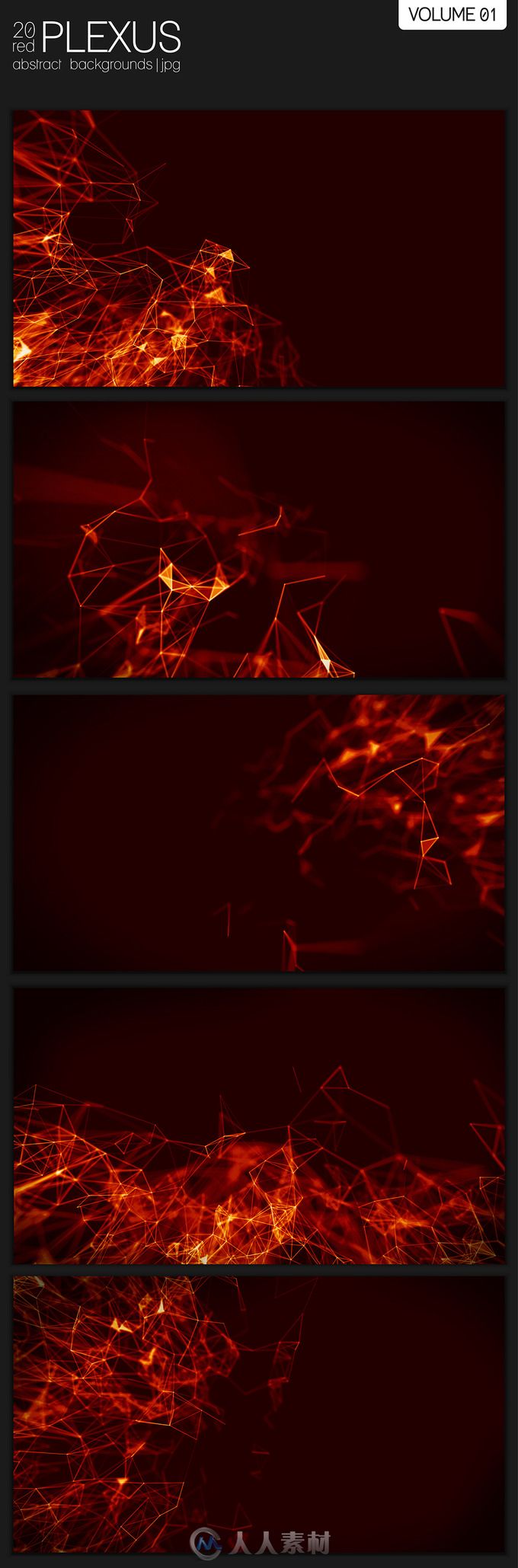 20款红色神经丛林背景高清图片20 Red Abstract Plexus Backgrounds 682318