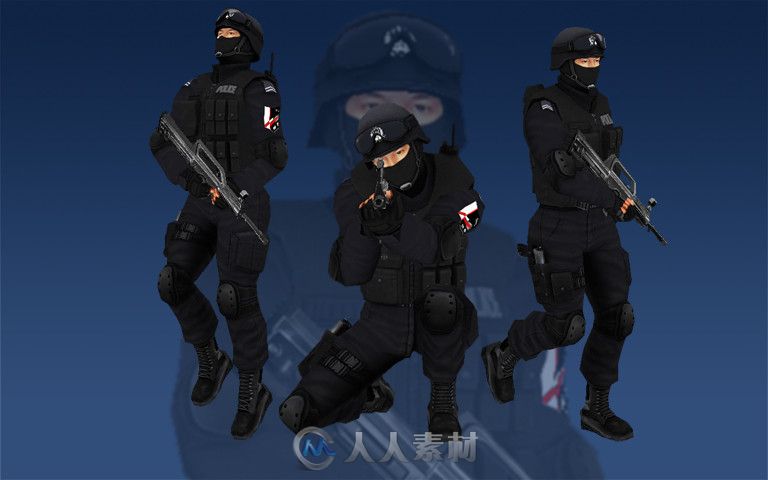 unity3d游戏人物模型特警带动作3D模型