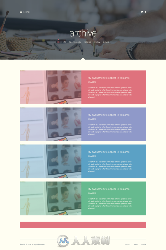 创意博客展示网页设计PSD模板133366-ReBLOG-Creative-Blog-PSD-Template