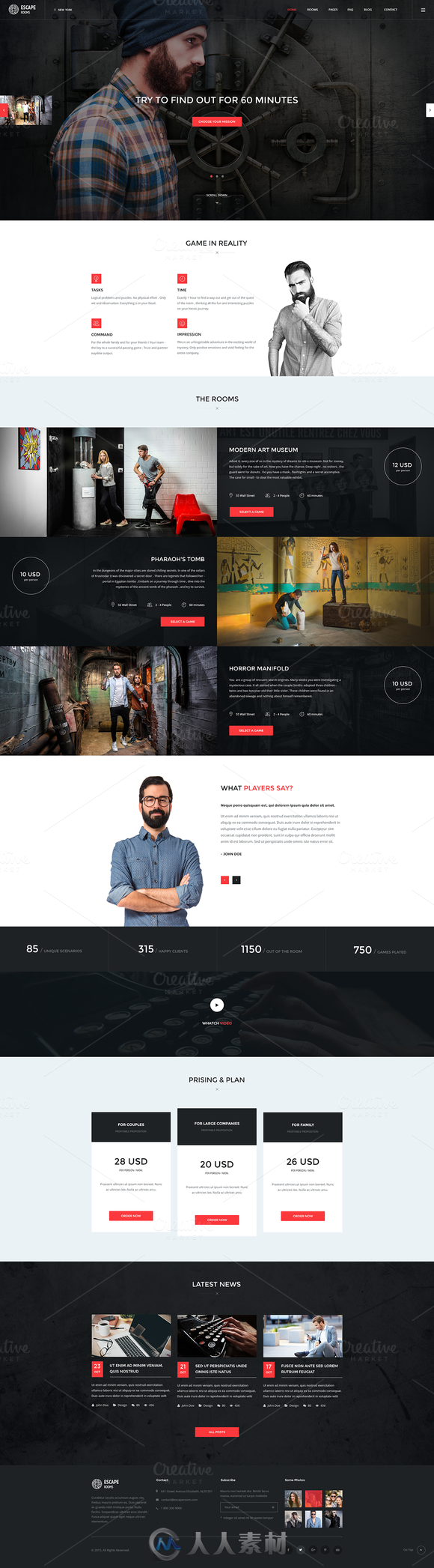 室内逃脱展示P网页设计PSD模板CM - Escape Room - PSD Template 552744