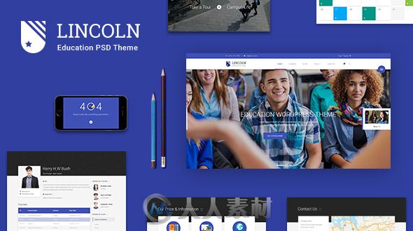 教育展示网页设计PSD模板Lincoln v1.0 - Educational Material Design PSD