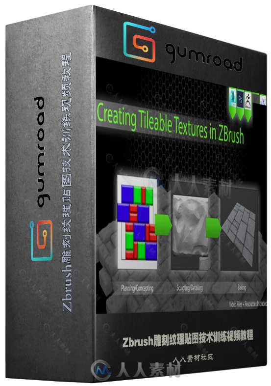 Zbrush雕刻纹理贴图技术训练视频教程 GUMROAD CREATING TILEABLE TEXTURES IN ZBRUSH