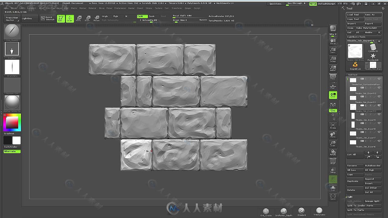 Zbrush雕刻纹理贴图技术训练视频教程 GUMROAD CREATING TILEABLE TEXTURES IN ZBRUSH