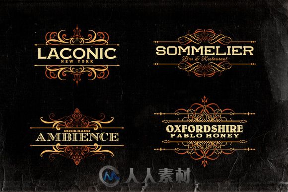 暗黑风格LOGO展示PSD模板Ornamental Headers &amp; Frames v.1