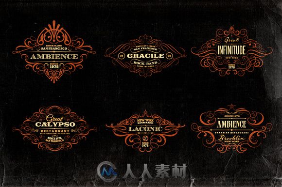 暗黑风格LOGO展示PSD模板Ornamental Headers &amp; Frames v.1