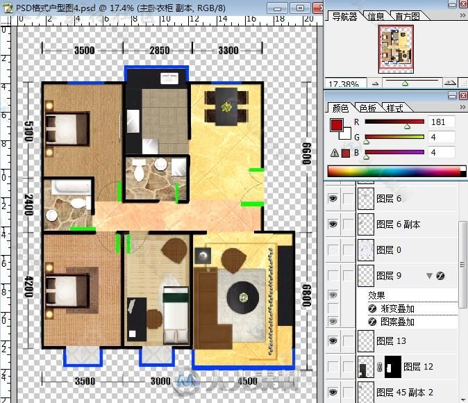 48款PSD格式彩色户型设计分层模板素材