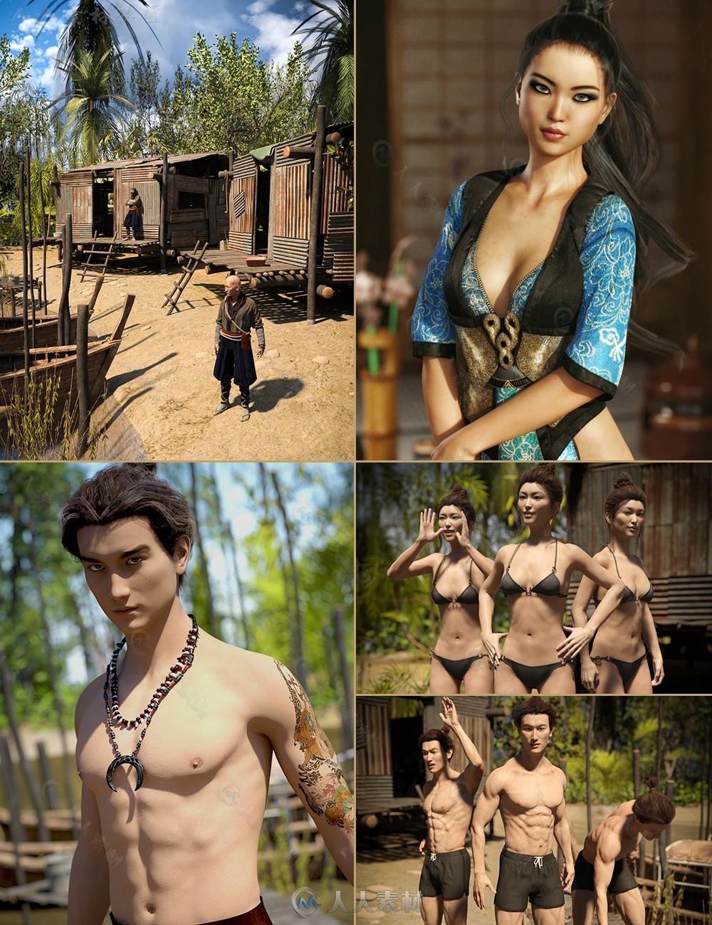 DAZ3D亚洲古装武侠角色3D模型合辑 DAZ3D ASIAN RIVER BUNDLE