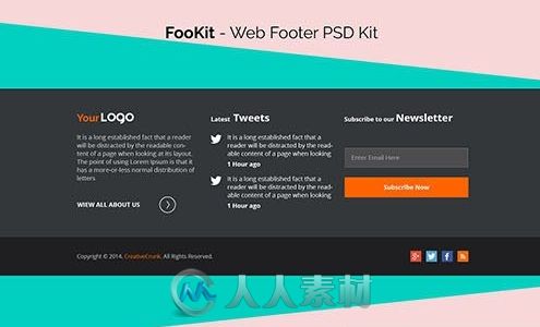 网页页脚设计PSD模板FooKit-Web-Footer-PSD-Kit