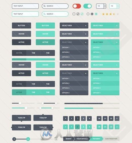 现代平面风格用户界面设计PSD模板Contemporary Flat UI Kit