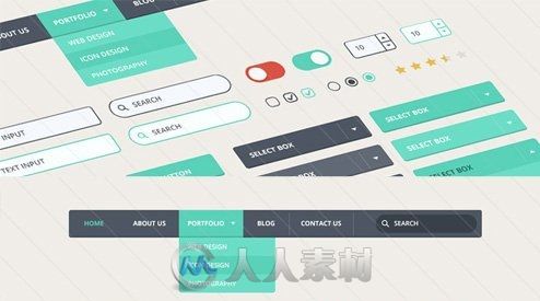 现代平面风格用户界面设计PSD模板Contemporary Flat UI Kit