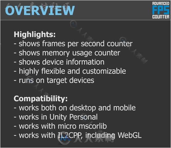 先进的FPS计数器GUI脚本Unity素材资源