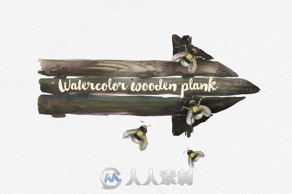 水彩风格标示木板展示PSD模板Watercolor-wooden-plank