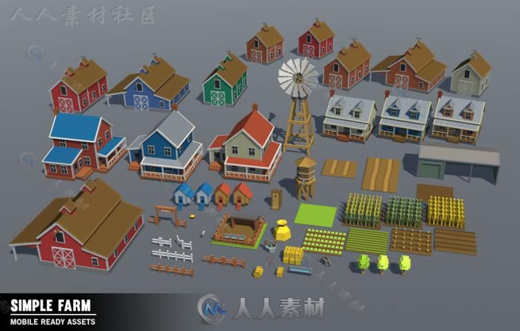 簡單的卡通農場工業環境模型unity3d素材資源