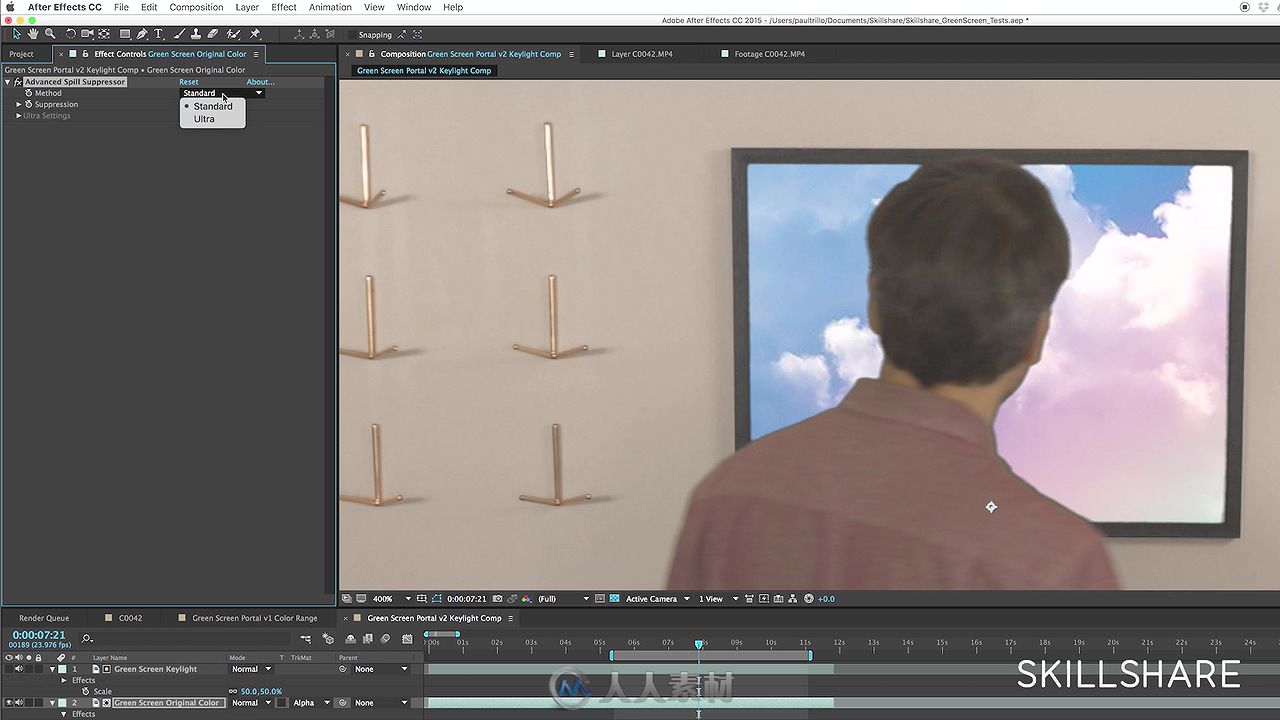 AE绿屏抠像视觉特效实例训练视频教程 SKILLSHARE DIY GREEN SCREEN FOR FILM CREAT...