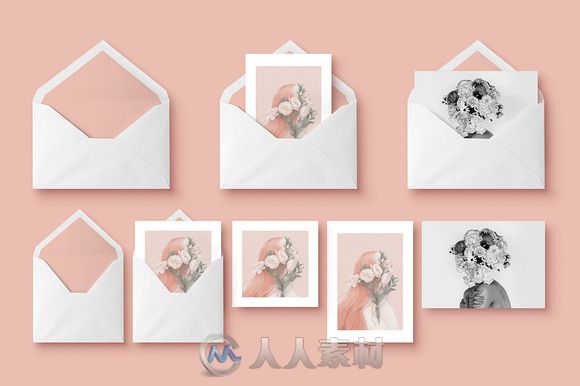 贺卡和信封展示PSD模板Mockup - Greeting Cards &amp; Envelope