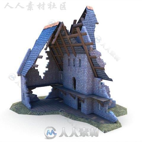 中世纪建筑破败的教堂历史环境模型Unity3D素材资源