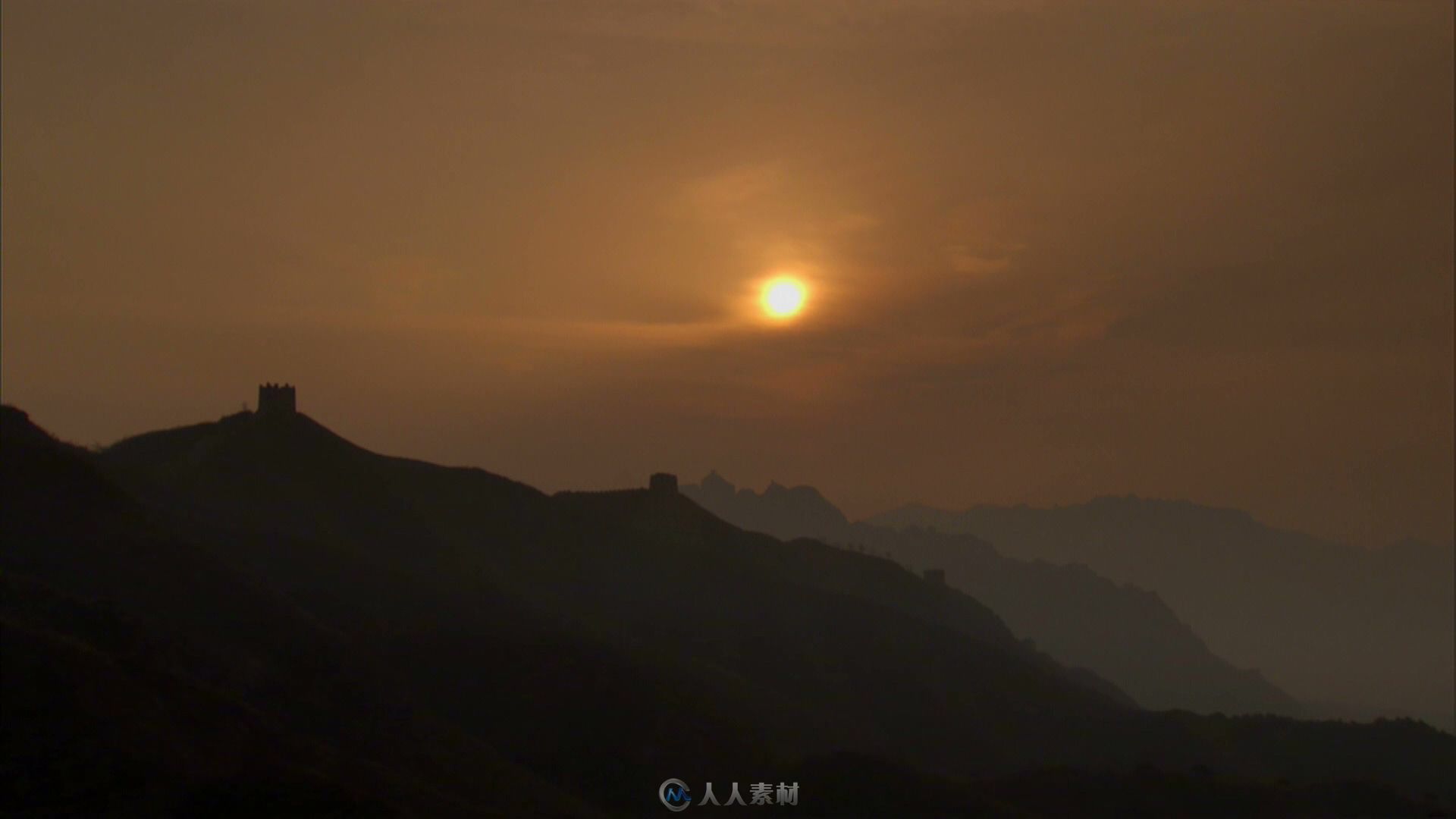 夕阳下长城实拍视频素材