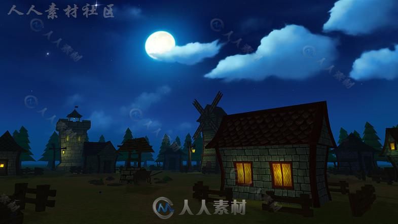 中世纪卡通村包幻想环境模型Unity3D素材资源