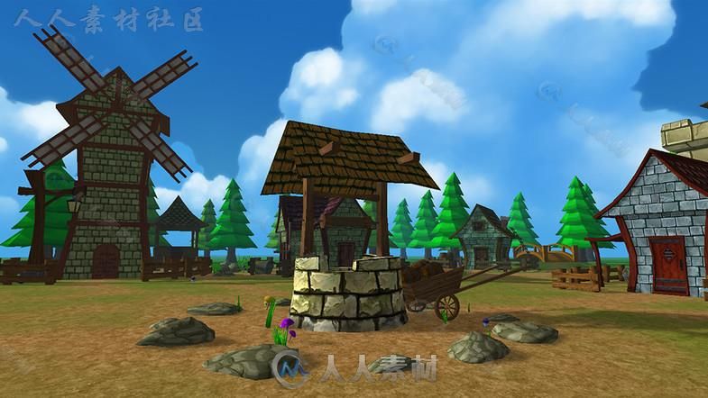 中世纪卡通村包幻想环境模型Unity3D素材资源