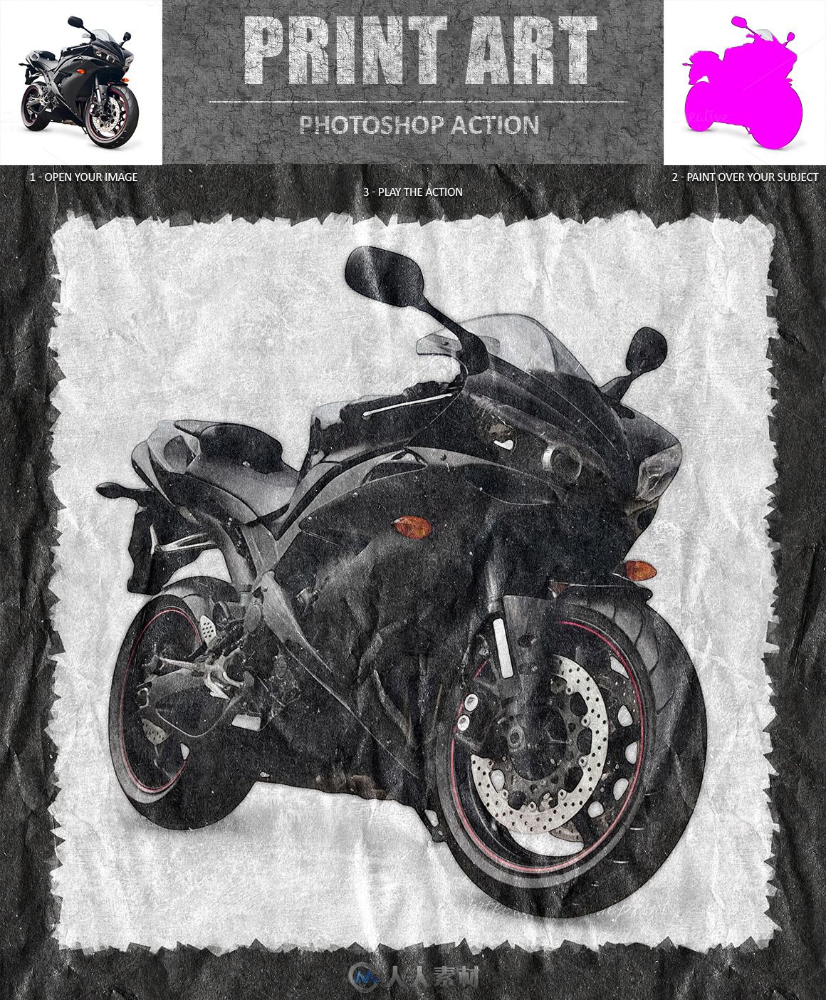 绘画打印艺术特效PS动作Print Art Photoshop Action