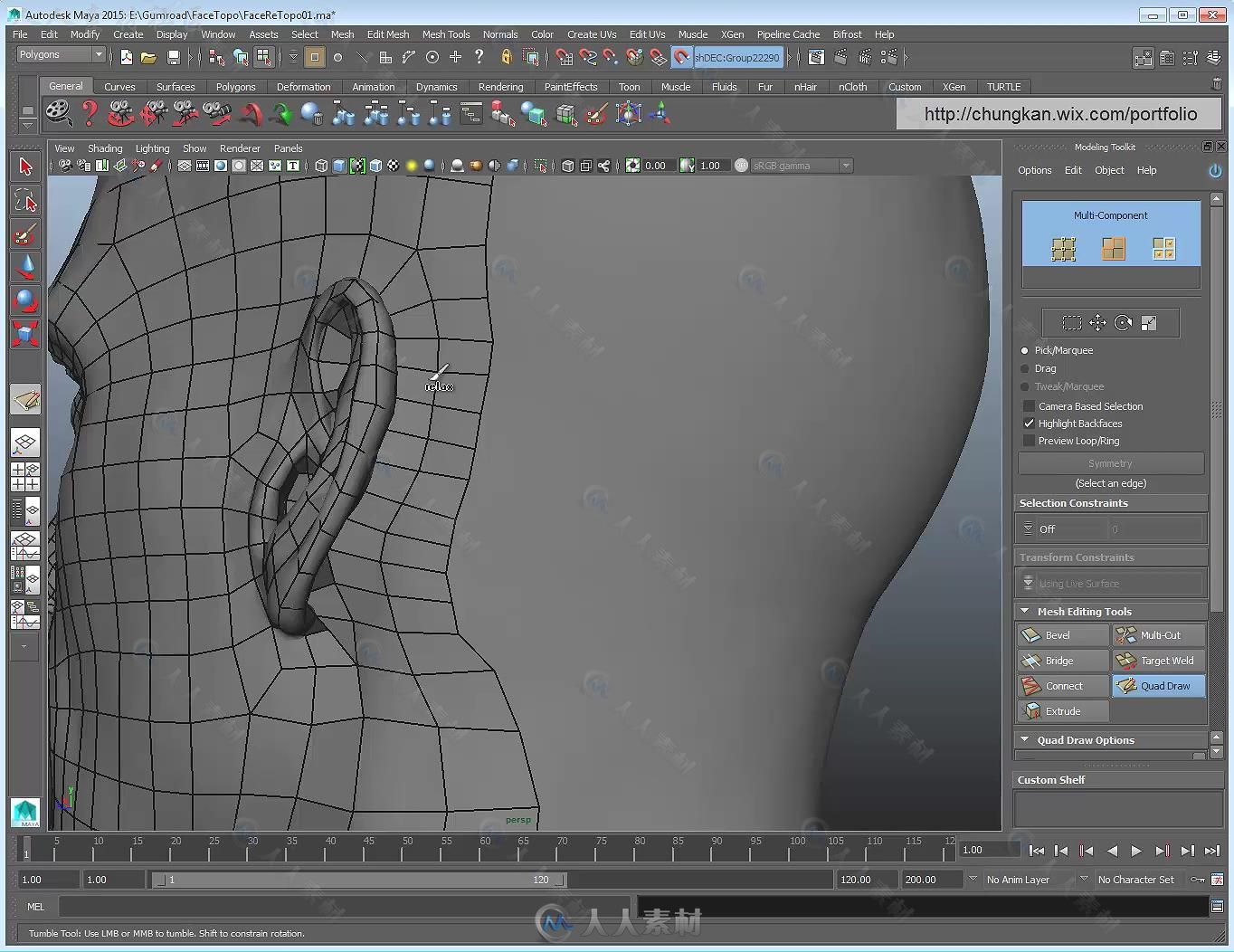 Maya男性脸部建模实例制作视频教程 Gumroad Human Face Topology For Production b...