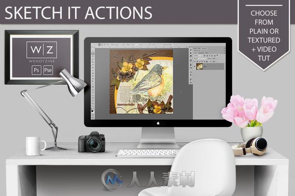 绘画艺术特效PS动作Sketch It Actions