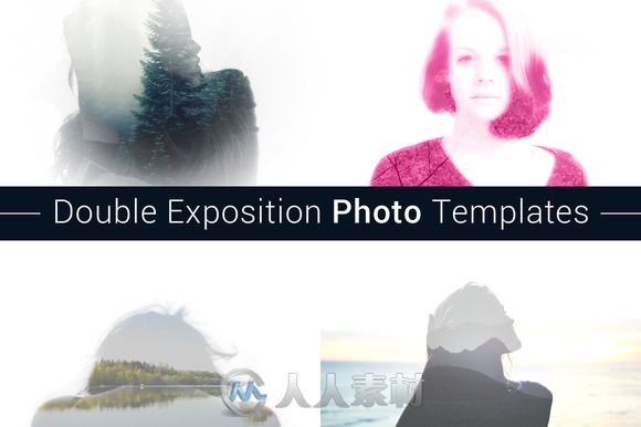 双照片输出特效PS动作Double Exposition Photo Templates