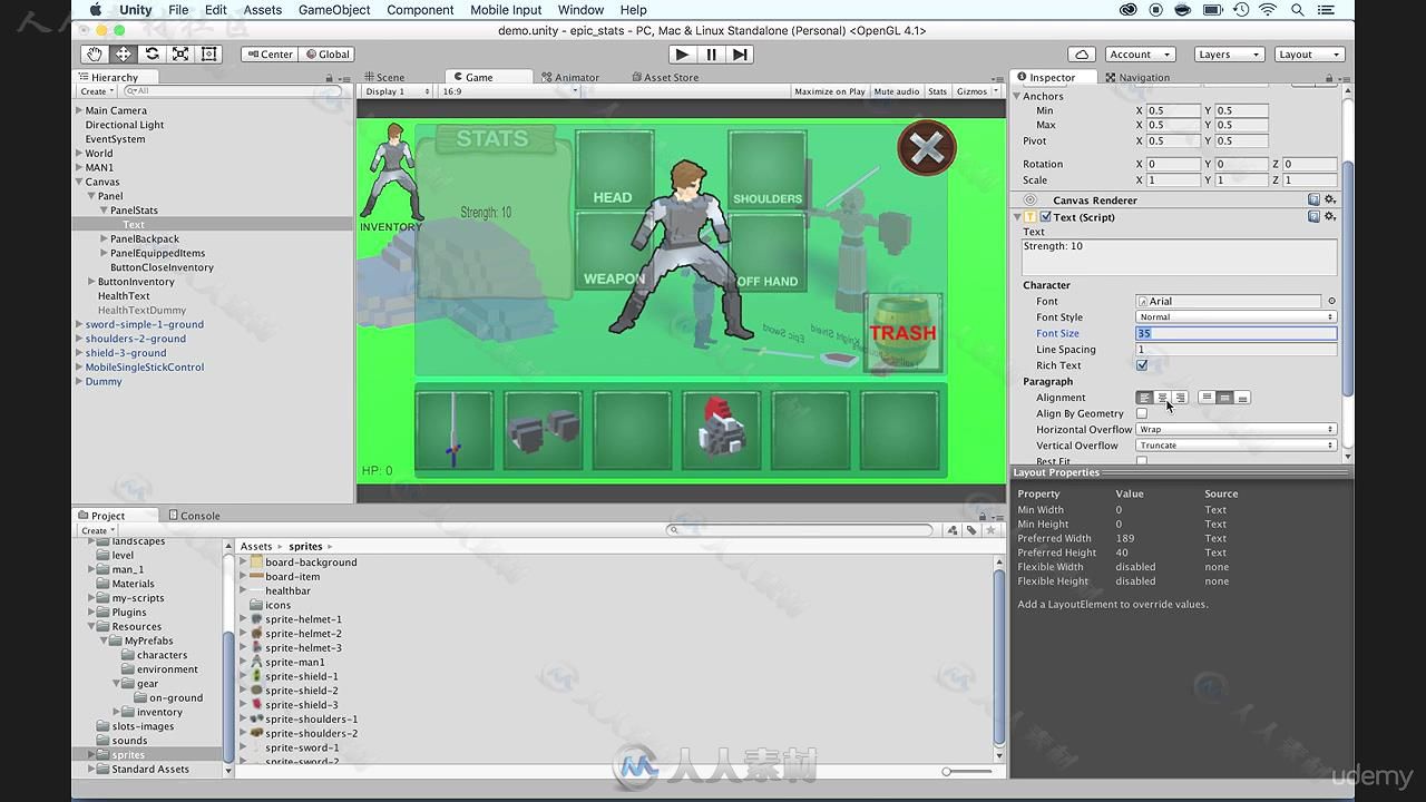 Unity角色扮演RPG游戏角色与系统设计视频教程 UDEMY UNITY 5 RPG CHARACTER STATS ...