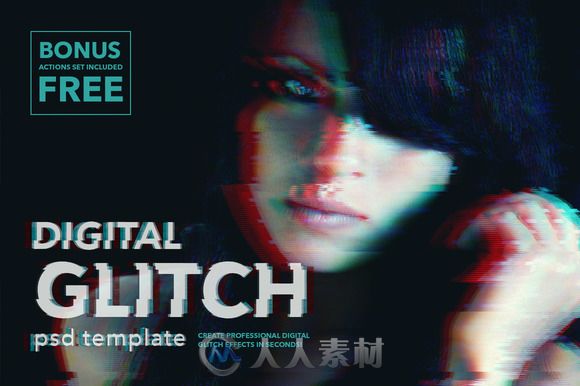 数字可视化故障特效PS动作Digital Glitch Effect PSD Templates