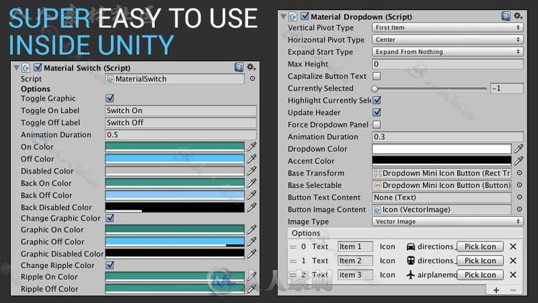 点击按钮创建组件MaterialUIGUI编辑器扩充Unity素材资源