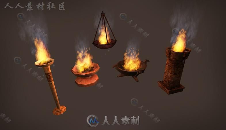 中世纪的光源室外道具模型Unity3D素材资源