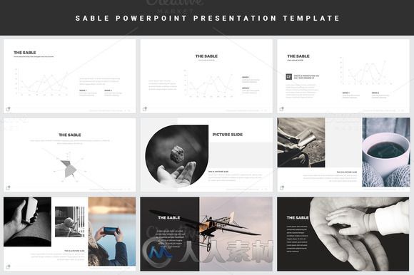 黑白主题PPT模板Sable Powerpoint Template