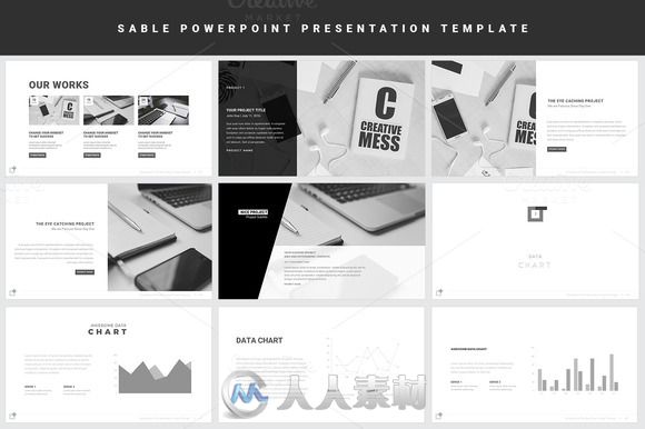 黑白主题PPT模板Sable Powerpoint Template