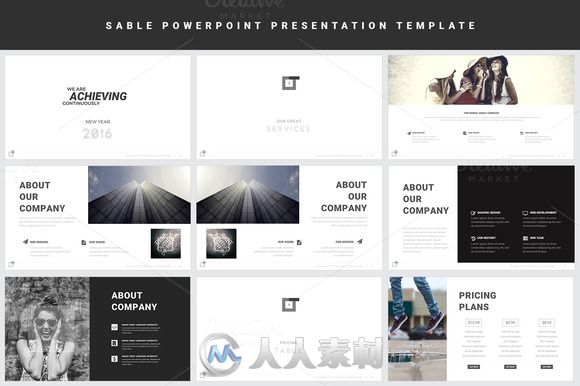 黑白主题PPT模板Sable Powerpoint Template