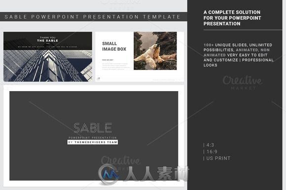 黑白主题PPT模板Sable Powerpoint Template