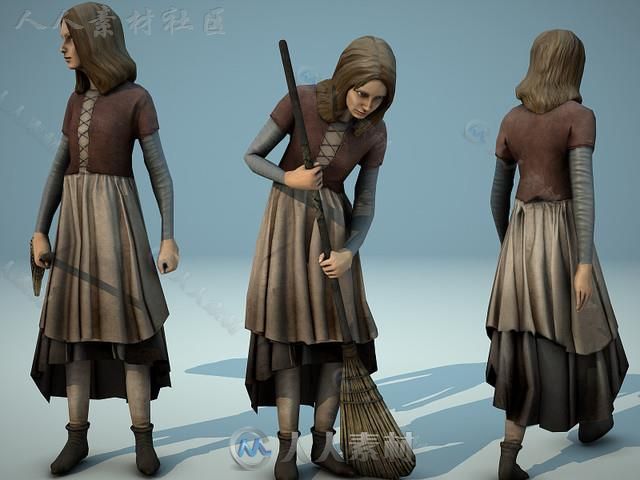 中世纪女孩幻想人形生物角色模型Unity3D素材资源