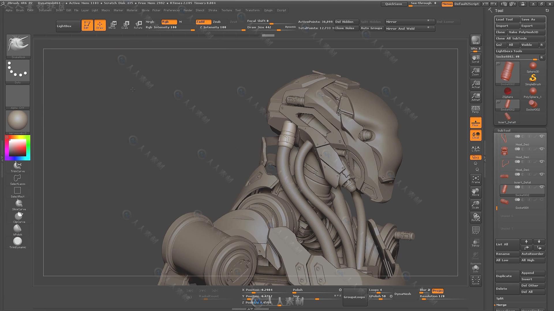 ZBrush影视游戏机器人头部设计实例制作视频教程 CUBEBRUSH ZBRUSH FOR HARDSURFACE...