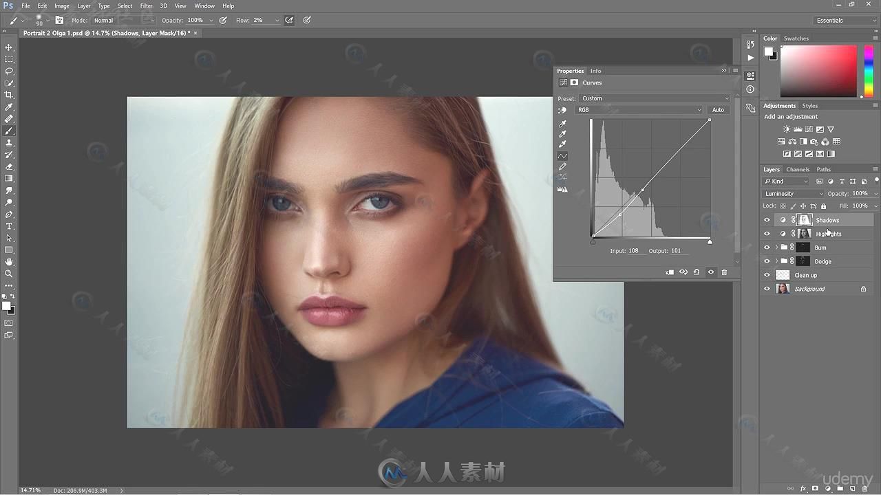 PS中人物角色曲线调色实例训练视频教程 UDEMY MASTERING CURVES IN PHOTOSHOP CC