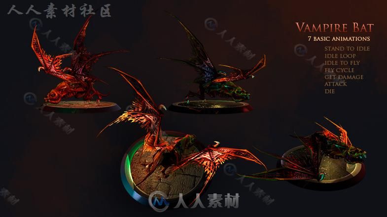 吸血鬼蝙蝠生物角色模型Unity3D素材资源