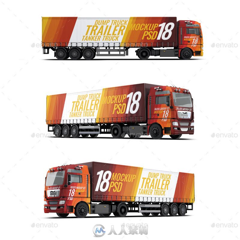 三款长挂运输货柜卡车展示PSD模板trucks-mock-up-12463437