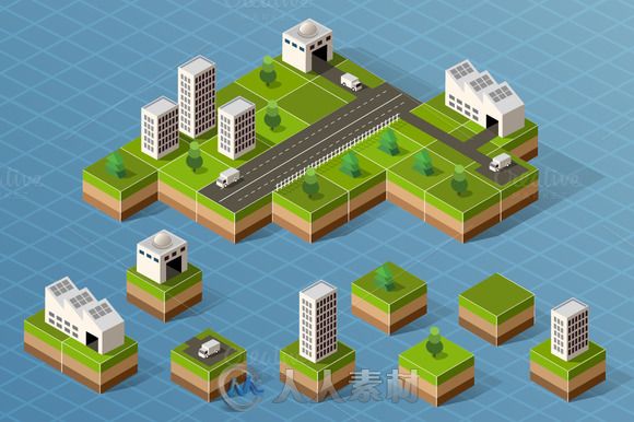 卡通城市等距视图AI矢量文件Bundle isometric city