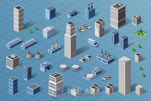 卡通城市等距视图AI矢量文件Bundle isometric city