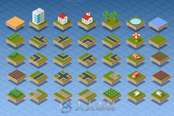 卡通城市等距视图AI矢量文件Bundle isometric city