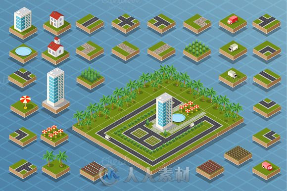 卡通城市等距视图AI矢量文件Bundle isometric city