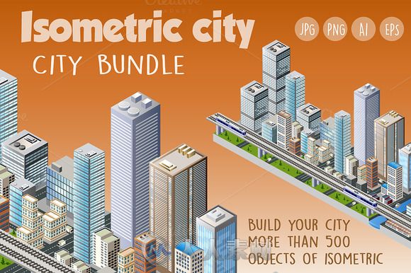 卡通城市等距视图AI矢量文件Bundle isometric city